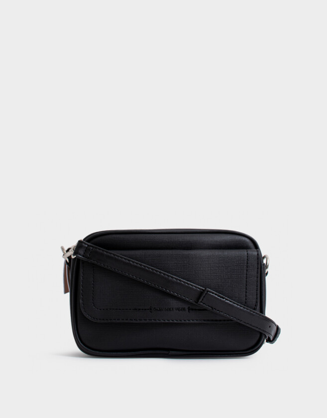 Bandoleras Color Block Bandolera De Cuerina Con Solapa - Negro