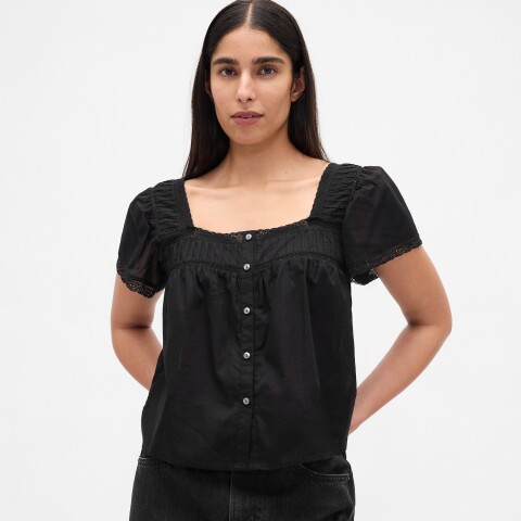 SS LACE INSERT BTN FRONT TOP TRUE BLACK