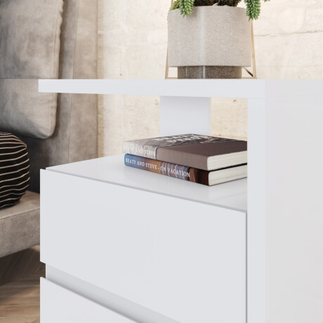 MESA DE LUZ O NOCHE CON ESPACIO Y DOS CAJONES BLANCO