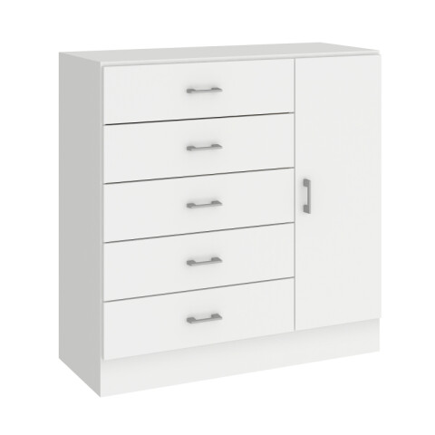 Comoda Cajonera para Dormitorio de 5 Cajones 1 Puerta y 1 Estante interno - FE - Blanco Comoda Cajonera para Dormitorio de 5 Cajones 1 Puerta y 1 Estante interno - FE - Blanco