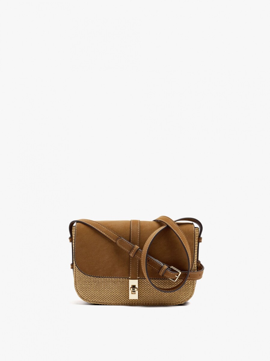 Bolso Bandolera Con Solapa Efecto Rafia - natural 