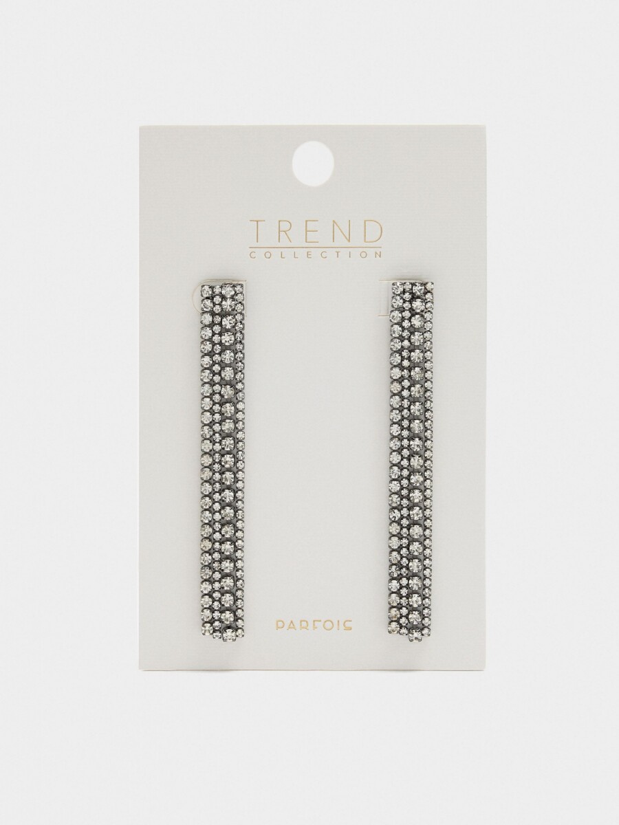 Pendientes Largos De Cadenas Con Cristales plateado