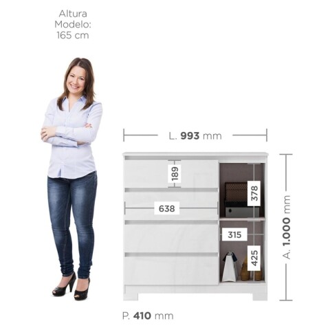 Comoda Cajonera Vega para Dormitorio 4 Cajones con Rieles Telescópicos y 1 Puerta - Blanco Comoda Cajonera Vega para Dormitorio 4 Cajones con Rieles Telescópicos y 1 Puerta - Blanco