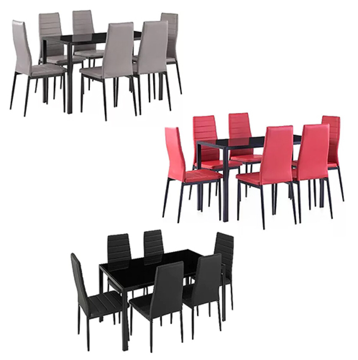 Juego DE COMEDOR 6 Sillas Tapizadas + Mesa Vidrio 130x70 - N/A 