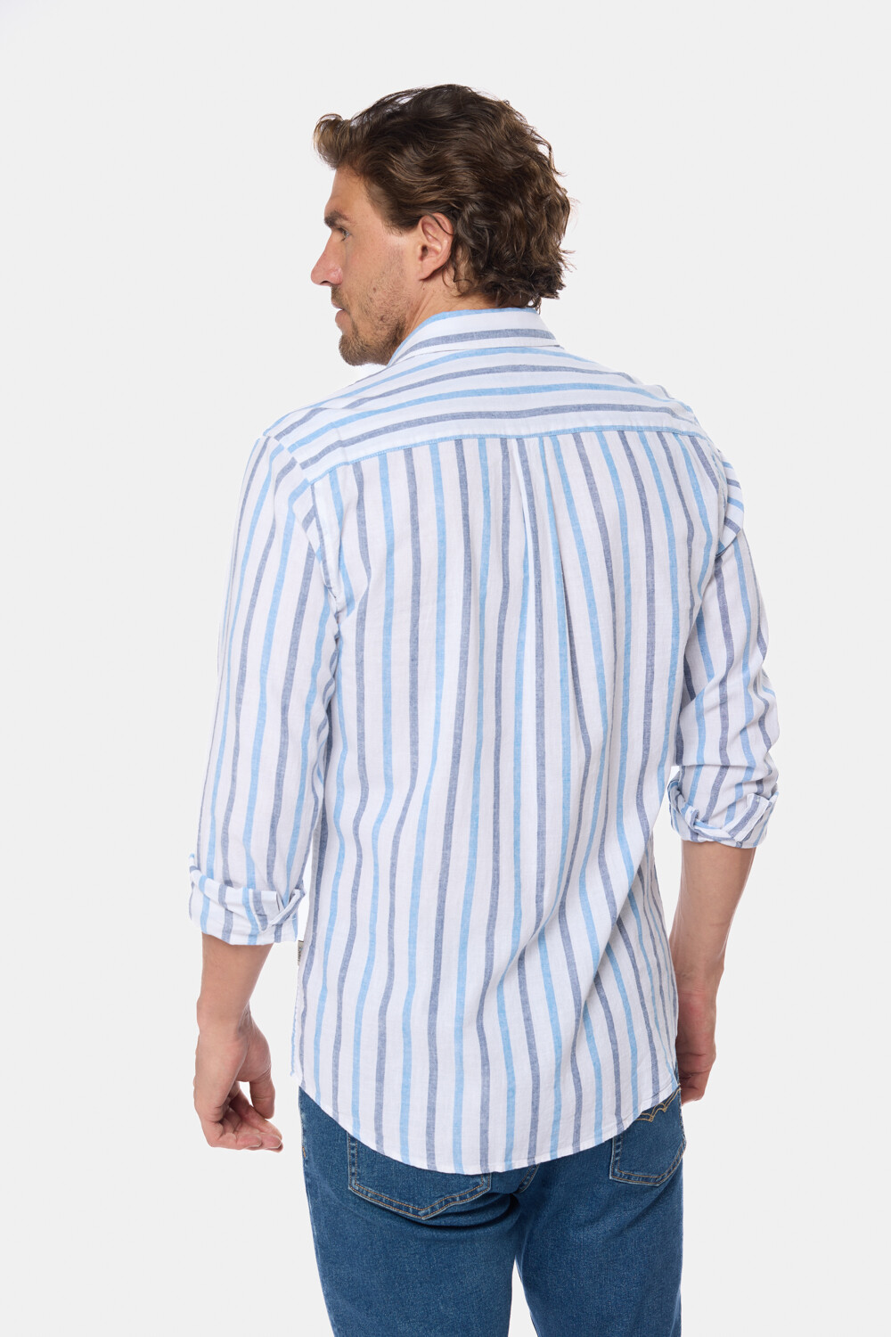 CAMISA DE LINO RAYADA Azul