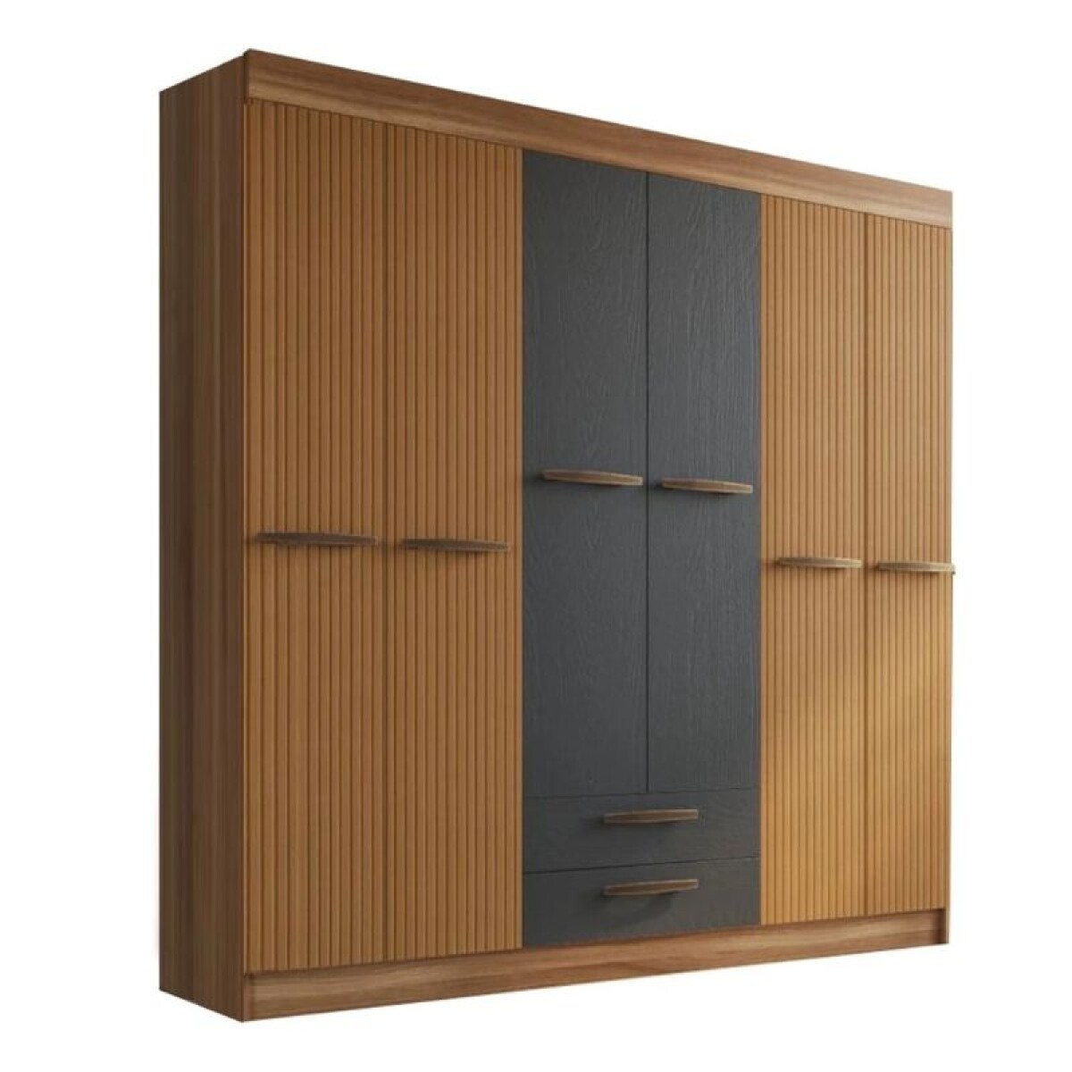 ROPERO 6 PUERTAS 2 CAJONES - GRAFITO/NOGAL 