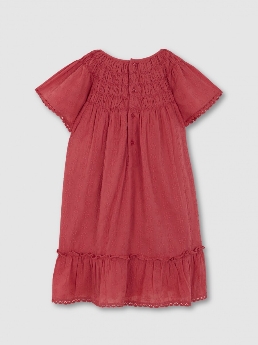 Vestido Nido De Abeja Con Tiras Bordadas Fucsia