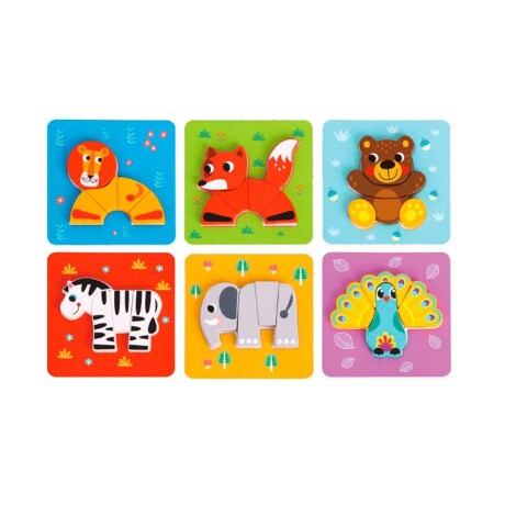 Mini puzzle didáctico de animales 6 en 1 Tooky Toy 001