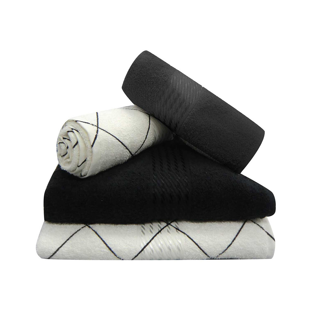 Set X 4 Toallas Prisma Dohler Estampadas 100% Algodón - ORION/NEGRO 