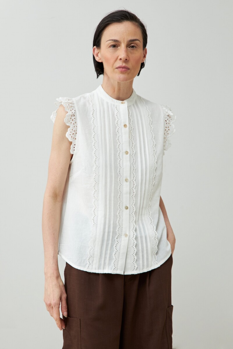 Camisa romántica sin mangas - blanco 