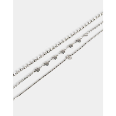 Set De Pulseras Con Corazones Plateado