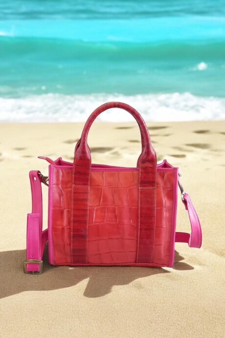 Cartera Tali De Cuero Roja Y Fucsia Con Arte Pintado A Mano Cartera Tali De Cuero Roja Y Fucsia Con Arte Pintado A Mano