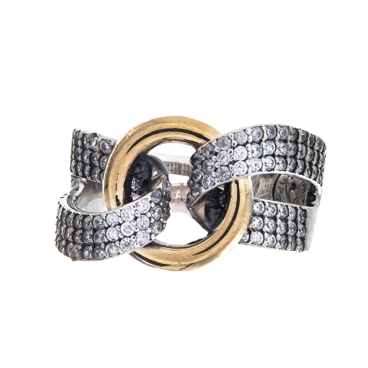 Anillo plata 925, double con circonias 