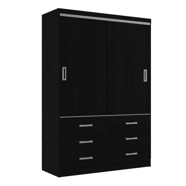 ROPERO 2 PUERTAS 6 CAJONES GUARDARROPA ARMARIO PLACARD CLOSET NEGRO
