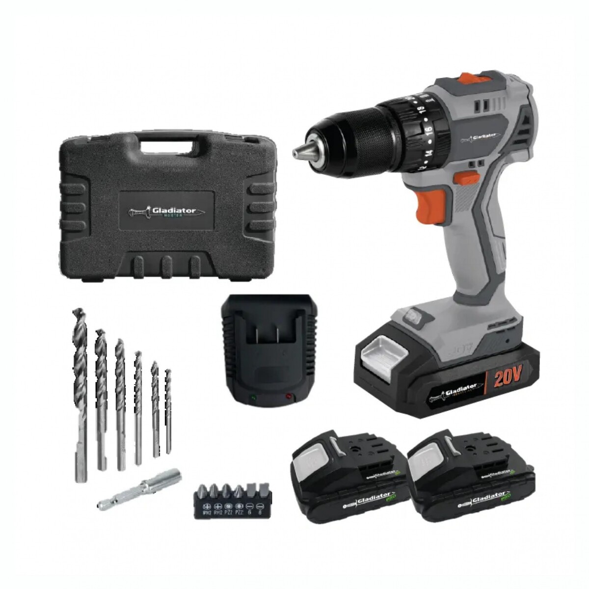 Taladro Atornillador Percutor Brushless GLADIATOR TPG813/20K2 13MM 20V Con Accesorios 