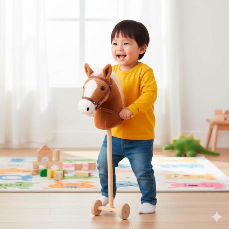 Peluche Cabeza De Caballo Palo Ruedas Niños N1 Marrón