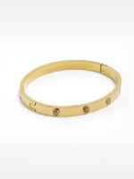 Pulsera Rígida Con Cristales - Acero Inoxidable dorado