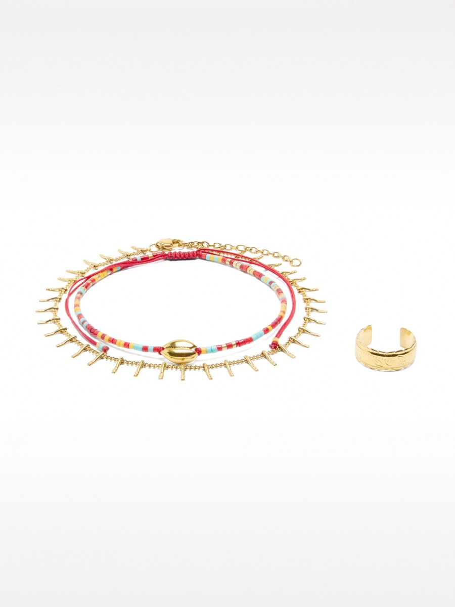 Set De Tobilleras Con Anillo – Acero Inoxidable multicolor