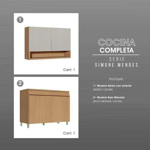 MOBILIARIO MADERA BEIGE MATE 120 CM JUEGO COCINA MODULAR GAMAS DE BEIGE