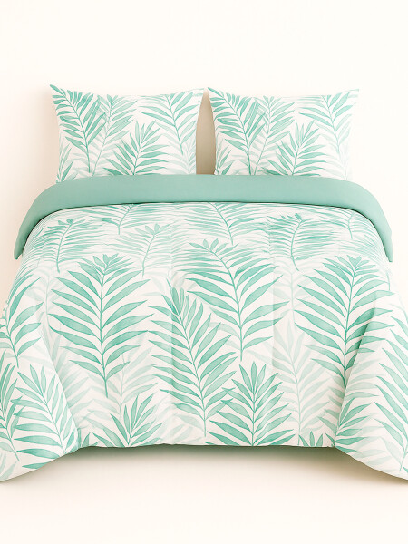 ACOLCHADO BOTANICO CON FUNDAS 2 PLAZAS VERDE MUSGO