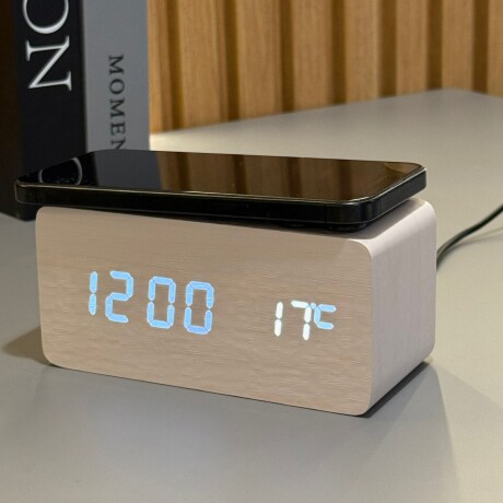 Reloj Despertador Digital Símil Madera Con Carga Inalámbrica Reloj Despertador Digital Símil Madera Con Carga Inalámbrica