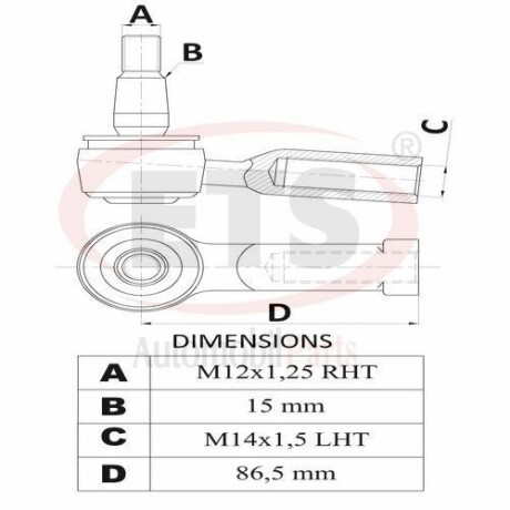 PUNTERO DE DIRECCION MAZDA EXTERIOR BT50 2006/15 86MM 14X1.5 12X1.25 - PUNTERO DE DIRECCION MAZDA EXTERIOR BT50 2006/15 86MM 14X1.5 12X1.25 -