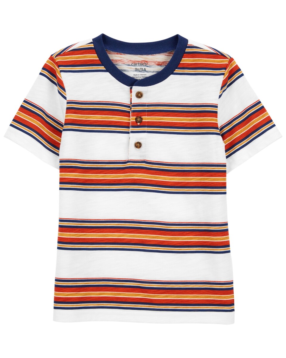 Remera Carters Henley Algodón Manga Corta a Rayas - AZUL-BLANCO-ROJO 