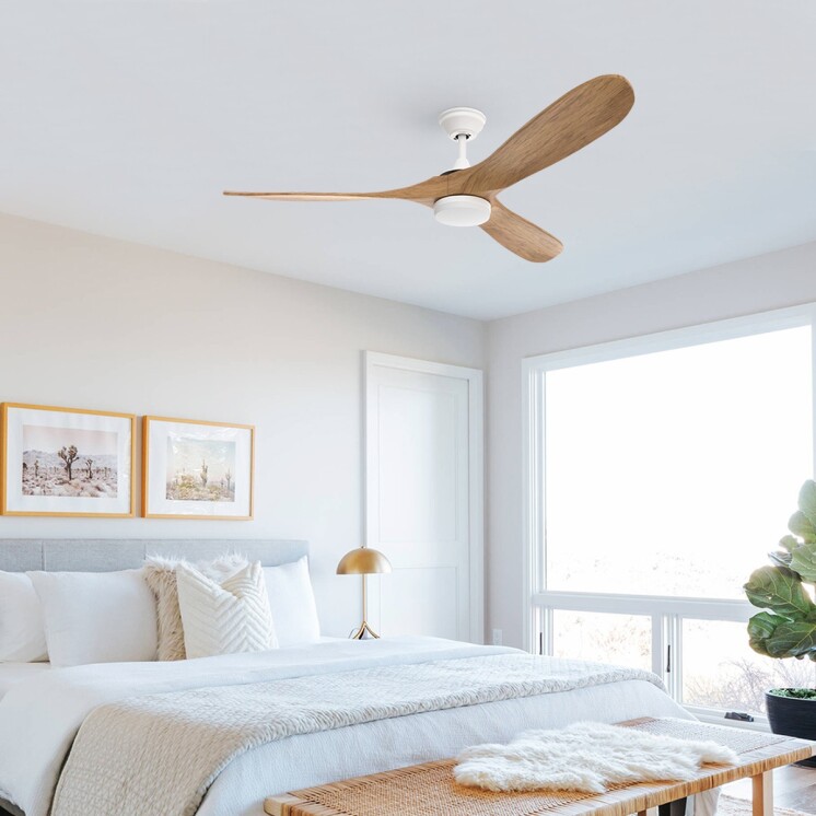 Ventilador de Techo Practic Life FS52930C 60" con 3 Aspas de Madera, Luz LED y Control Remoto Blanco