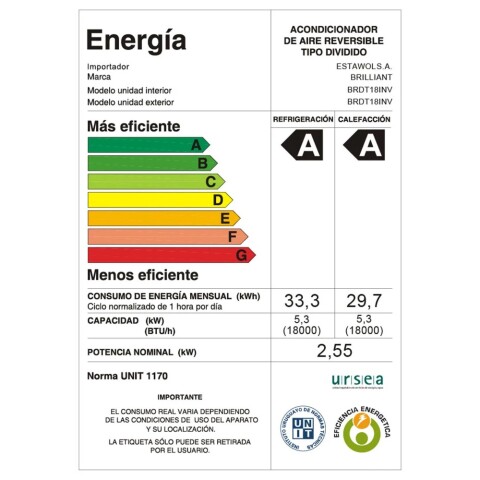 Aire Acondicionado BRILLIANT Inverter 18.000 BTU Aire Acondicionado BRILLIANT Inverter 18.000 BTU