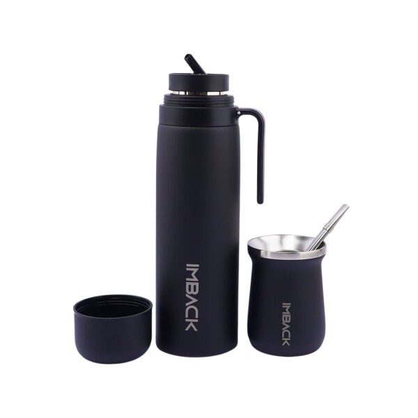 Set Termo de Acero Inoxidable Doble Capa con Tapa Pico Cebador de 1 litro Color Negro + Mate + Bombilla Set Termo de Acero Inoxidable Doble Capa con Tapa Pico Cebador de 1 litro Color Negro + Mate + Bombilla