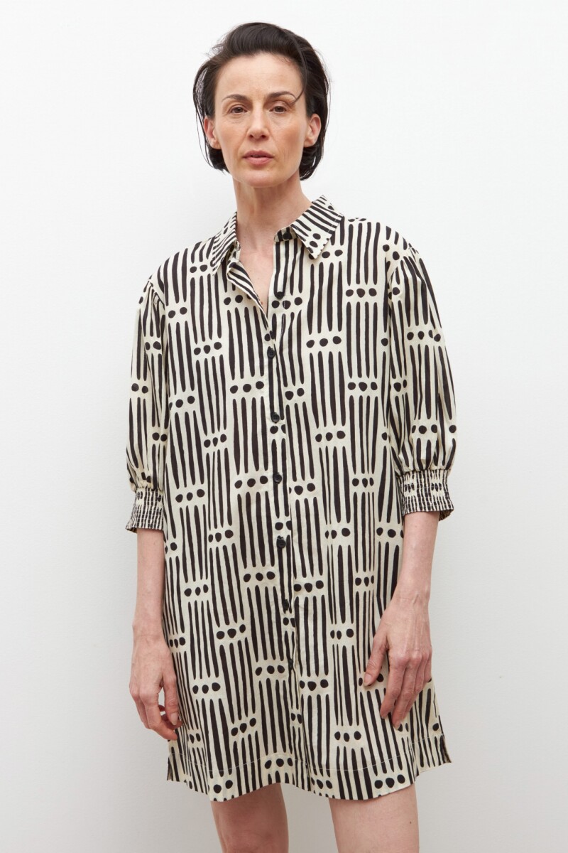 Vestido camisero estampado geométrico negro