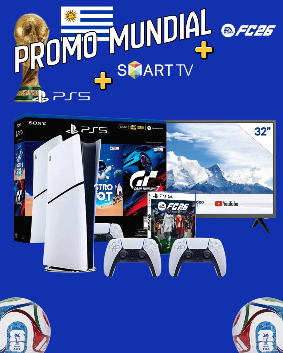 CONSOLA Playstation 5 PS5 DIGITAL + 2 JUEGOS + FC 26 O JUEGO A ELECCIÓN + JOYSTICK ORIGINAL EXTRA + SMART TV 32'' 