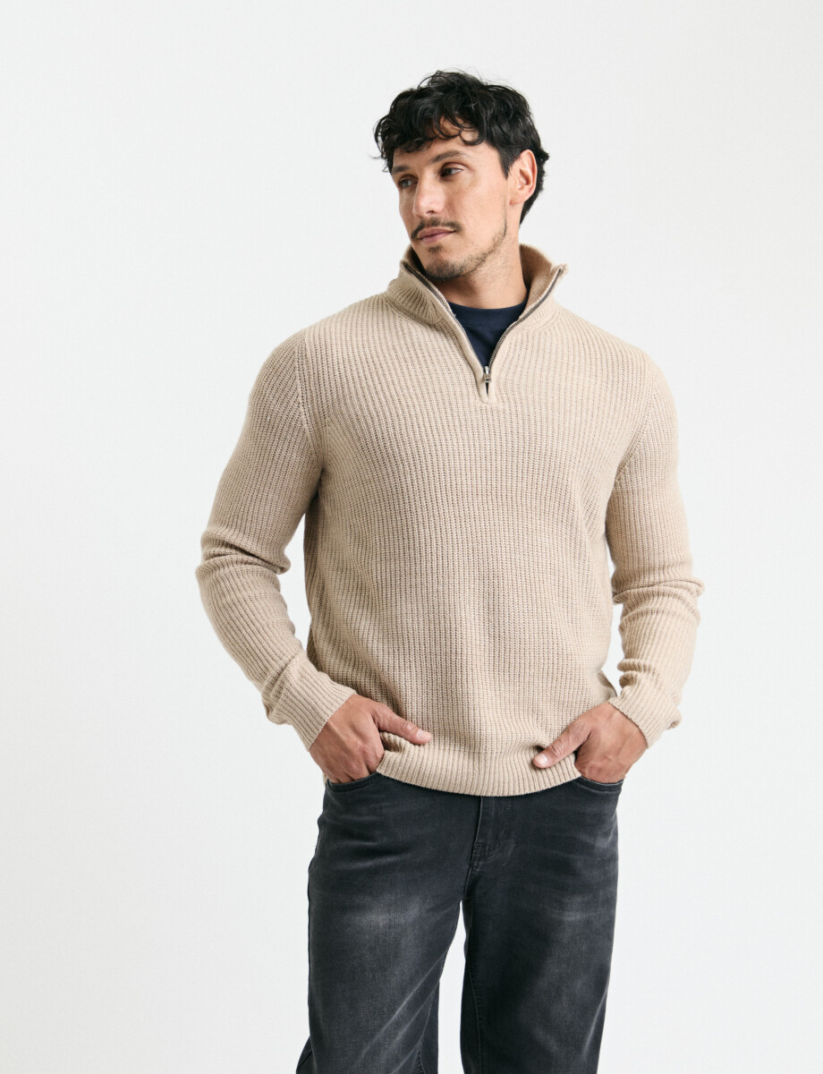 470587 SWEATER PUNTO MEDIO CIERRE HARRY Beige