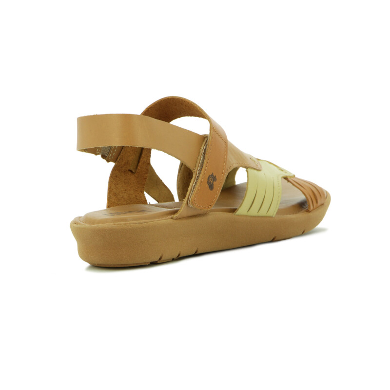 Country Sandalia Para Dama, Capellada Cuero , Suela Baja C/velcro Nuez
