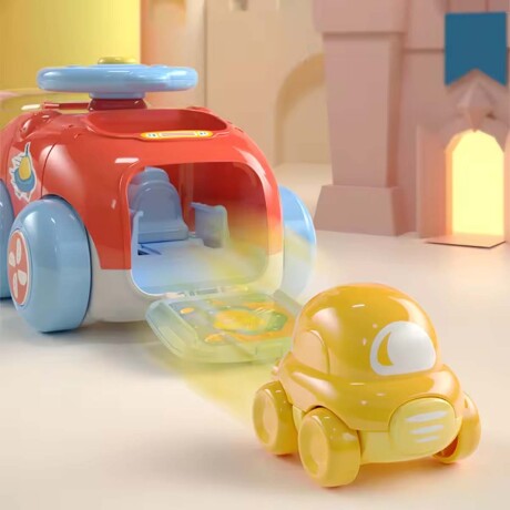 Juego Auto Catapulta + 2 Mini Autitos Plástico Bebé Huanger Naranja
