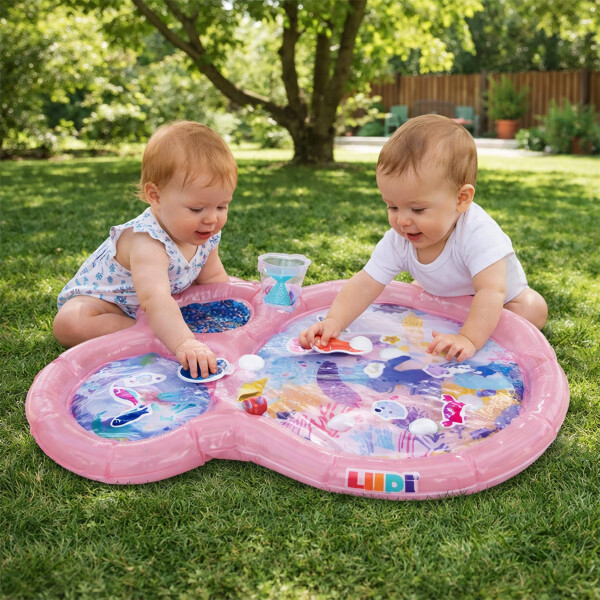 Alfombra Colchoneta Inflable De Agua Sensorial Bebé Sirenas Color Rosa