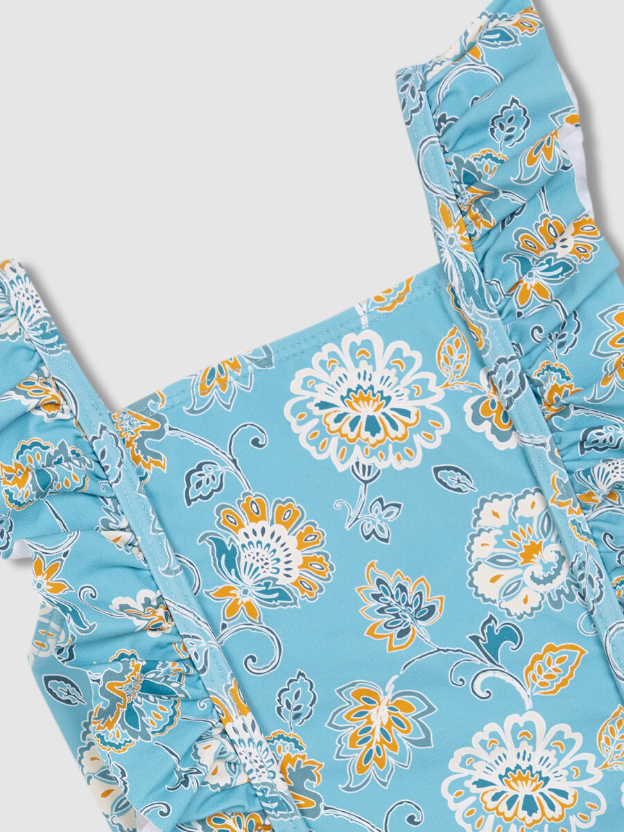 Bañador Estampado Flores Azul Claro