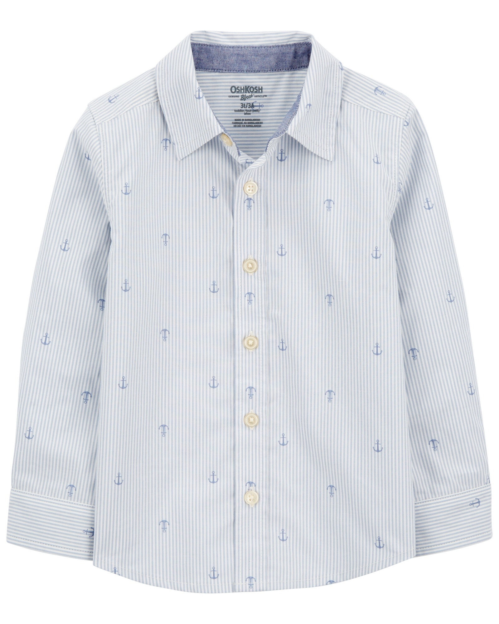Camisa de algodón, manga larga, diseño anclas Camisa de algodón, manga larga, diseño anclas