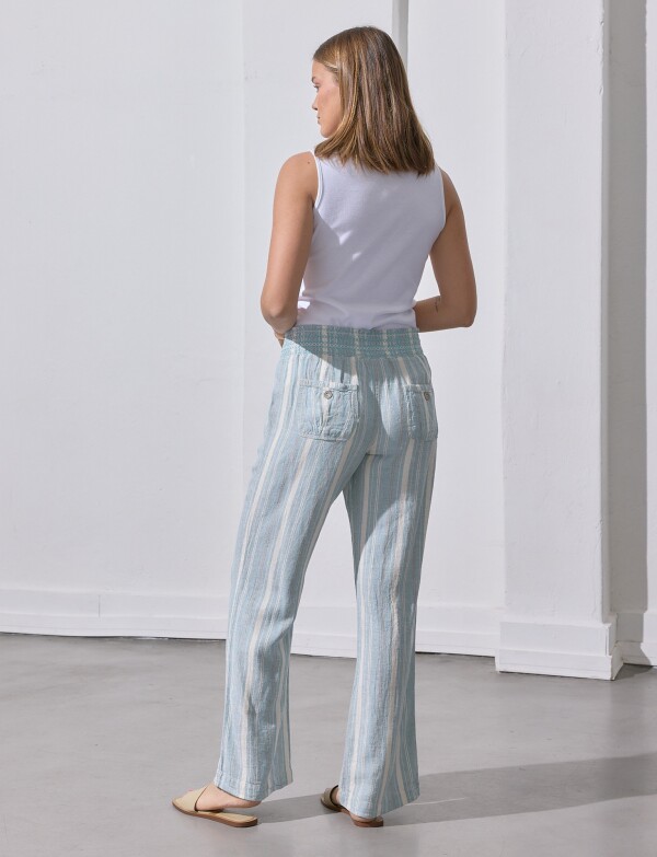 Pantalon Lino Lineas Cordel CELESTE/MULTI
