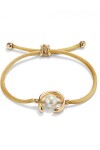 PULSERA DE HILO CAMEL CON PERLA SHELL FORNITURA BAÑADA EN ORO 18K. Pulsera