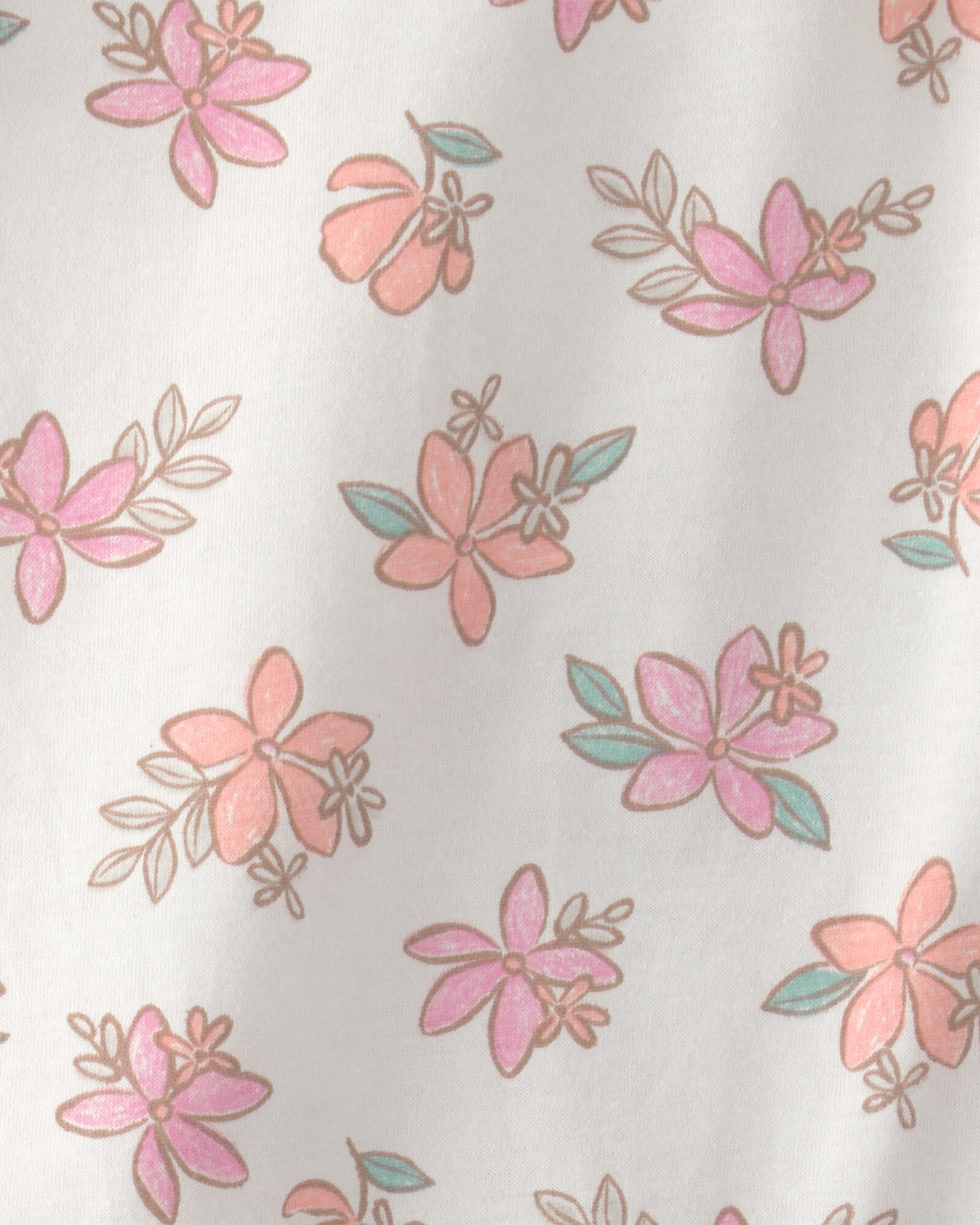 Set dos piezas de algodón, short y body, rosado y blanco, diseño floral Set dos piezas de algodón, short y body, rosado y blanco, diseño floral