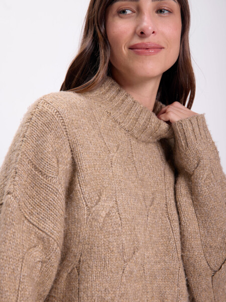 Sweater tejido cuello camisa Tostado