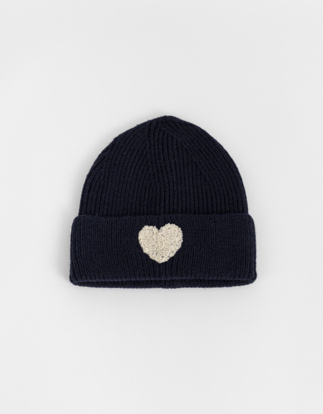 Gorro Romántico Gorro Tejido Con Corazón - Azul Medio