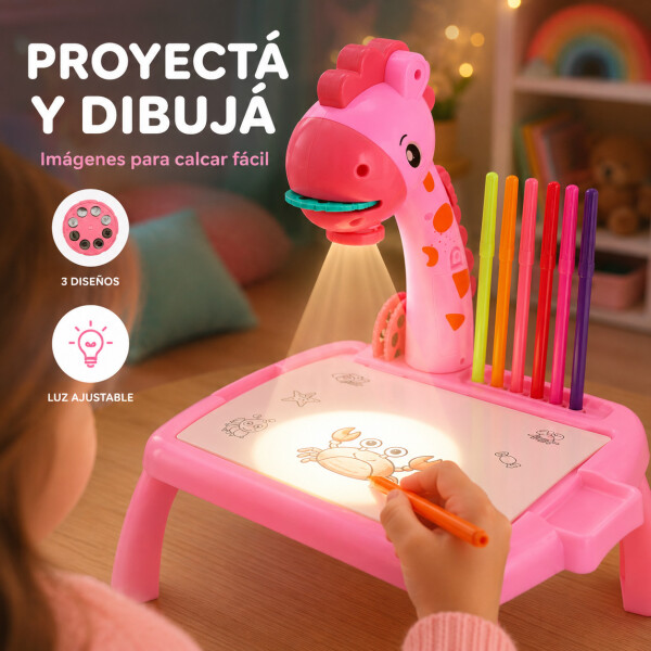 Jirafa Pizarra Mesa Proyector Led + Accesorios Para Dibujar Color Rosa