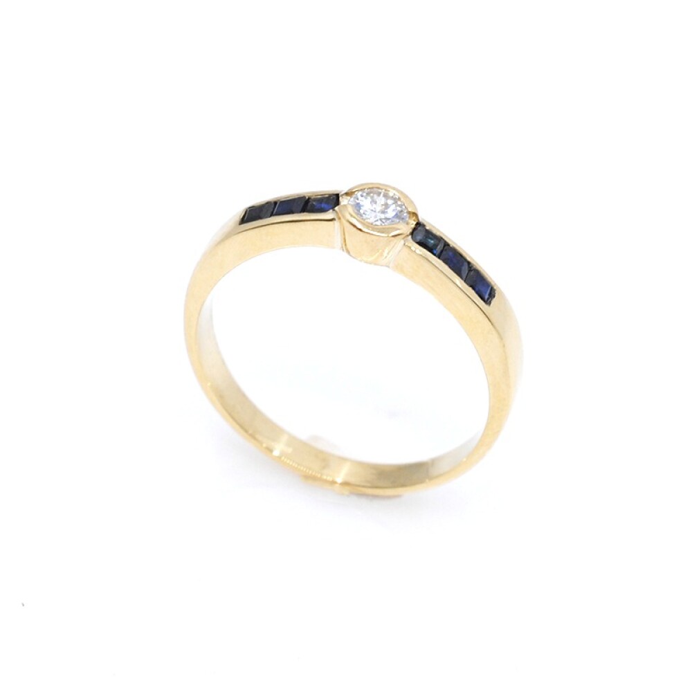 Anillo en oro 18k, brillante y zafiros carré Anillo en oro 18k, brillante y zafiros carré