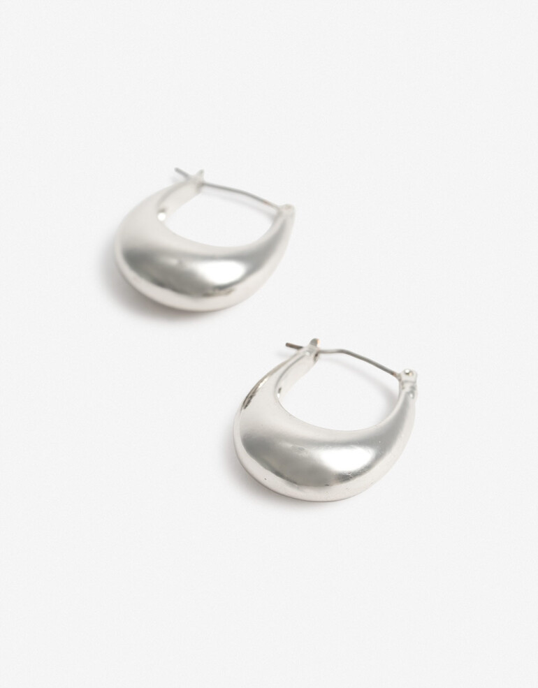 Aros Argollas Metal Argollas Chicas Metal Ovaladas - Plateado Rodio