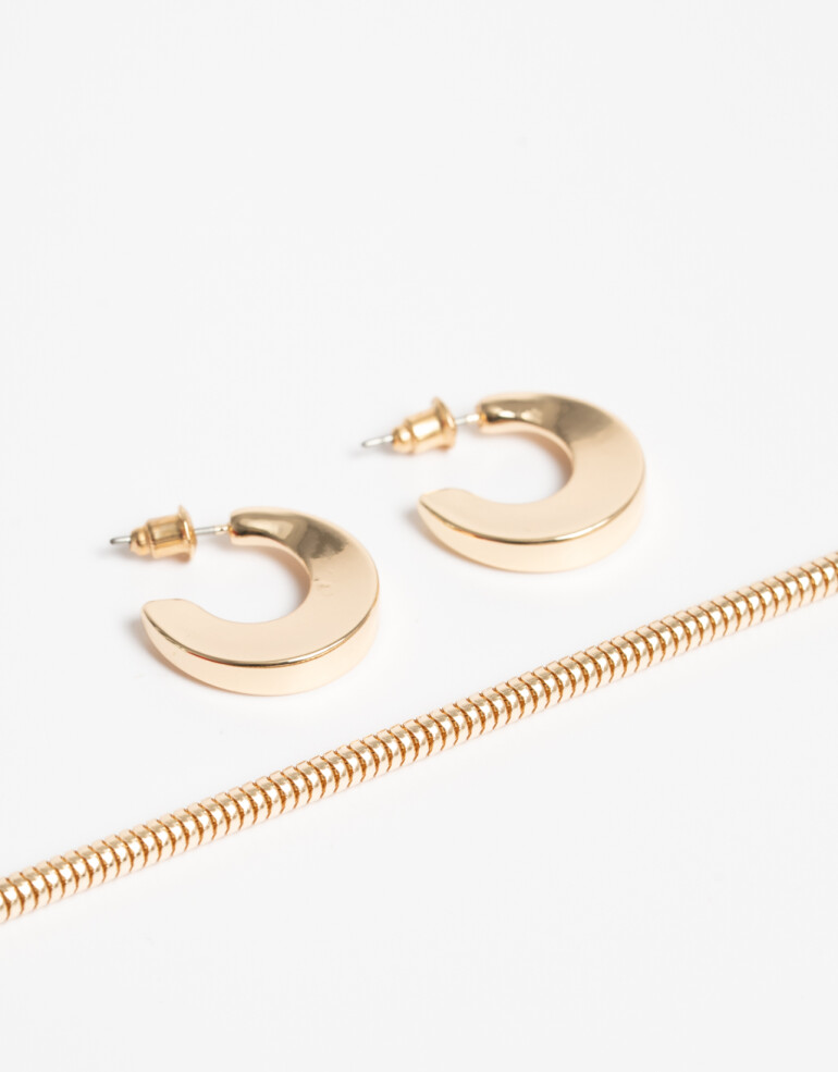 Bijouterie Set Metal Bijou Set Collar Metal Y Aros Argolla Bold - Dorado