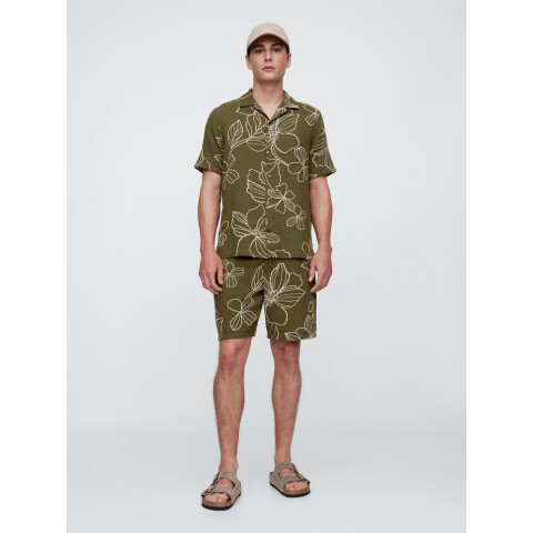 V-7IN TEXTURED EASY SHORT OLIVE FLORAL