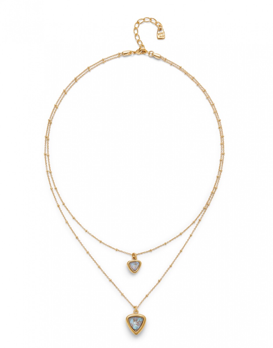 COLGANTE DE ALEACION DE METALES BAÑADO EN ORO 18K CON DOBLE CADENA Y TRIÁNGULO DE CRISTAL MULTICOLOR - Colgante 