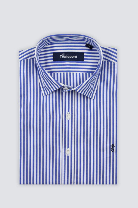 Camisa de Hombre Premium Cuello s/Botones Raya Azul 1
